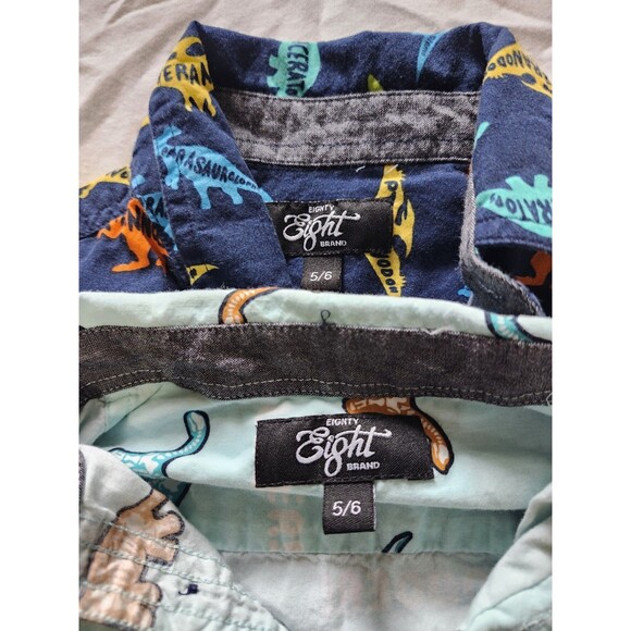 Eighty Eight Set of 2 Boys Dinosaur Print Collared Dress Shirt Blue Teel 5/6 - Picture 5 of 5